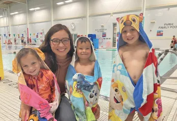 Family at pool