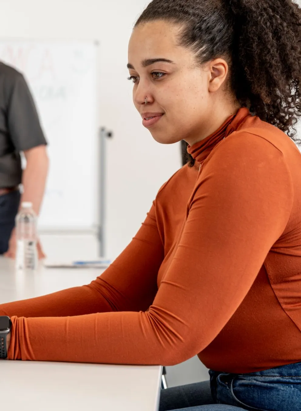 Woman at computer in classroom