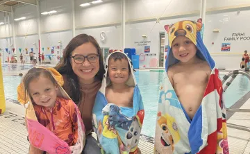 Family at pool